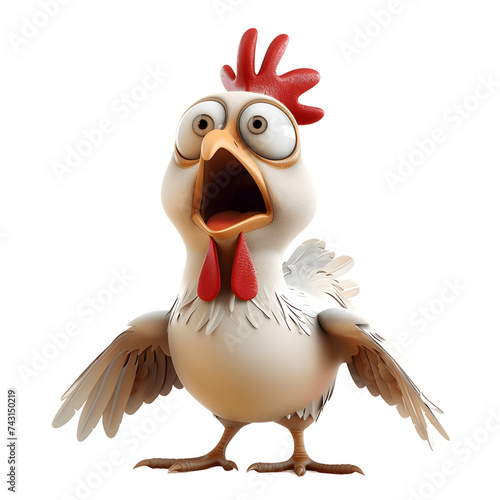 A surprised cartoon chicken gasps in astonishment, its eyes wide with shock