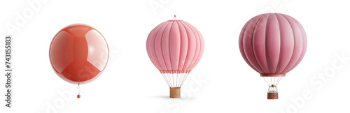 set of hot air balloons flying with colorful cartoon look for kids and tourism trip freedom flight, isolated on transparent png cutout background