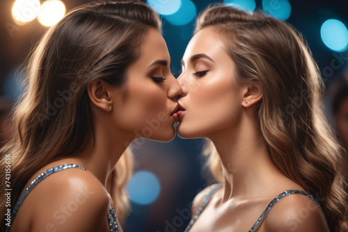 Two beauty lesbian girls kissing