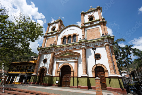 Ciudad Bolivar, Antioquia - Colombia. February 21, 2024. Immaculate Conception Temple. Its construction began in 1869 and was completed in 1915; Its architecture is old Spanish style