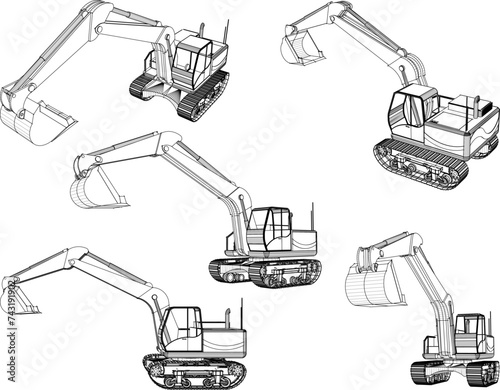 Vector sketch illustration of the design of an excavator heavy equipment for digging excavated land
