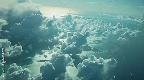Aerial view of Atolls in Maldives archipelagos in the Indian Ocean with cloudy sky : Generative AI