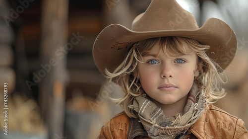 A young girl confidently wears a cowboy hat as a stylish and playful fashion accessory, embodying the spirit of adventure and the great outdoors