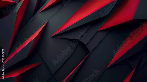 Modern black red abstract background. Minimal. Color gradient. Dark. Web banner. Geometric shape. 3d effect. Lines stripes triangles. Design. Futuristic. Cut paper or metal effect - generative ai