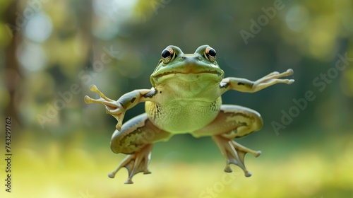 Leap day, 29 February 2024 greeting card with cute jumping Green Frog and Happy Leap Day text. Leap year, one extra day