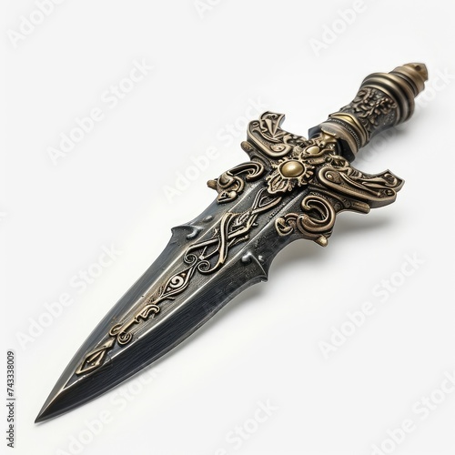 Ornate ceremonial ritualistic athame sacrificial dagger isolated on a white background, Generative AI 