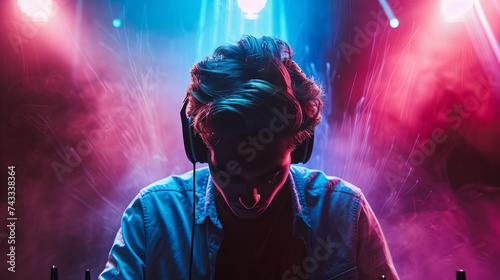 A handsome DJ playing music in a nightclub for video cover