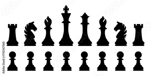 Editable vector silhouettes of a set of standard chess pieces