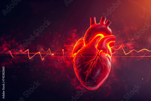 heart with a red color and a organ shape and a health overlay on the beat