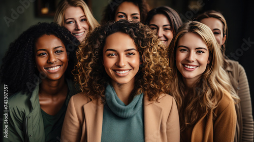Group of multi ethnic people smiling with looking at camera.