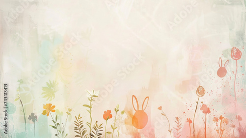 A simple yet stunning abstract background of soft muted pastel colors with faint outlines of Easter motifs such as bunnies eggs and flowers embodying the subtlety of the holiday.