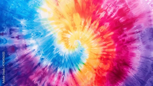Classic tie dye pattern with classic rainbow shades spiraling out from the center of the canvas