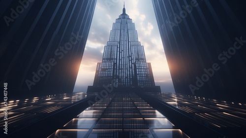 An abstract interpretation of the Empire State Building, with geometric patterns of light and shadow