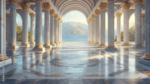 Ancient greek architecture with pillars and a classical marble interior