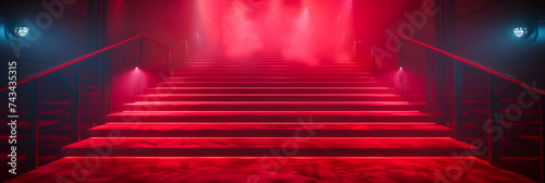 stage with a red carpet and a set of stairs,