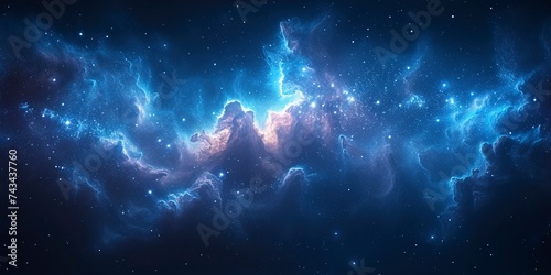 Dark nebula with a high cloud, starry sky, cinematic, realistic.