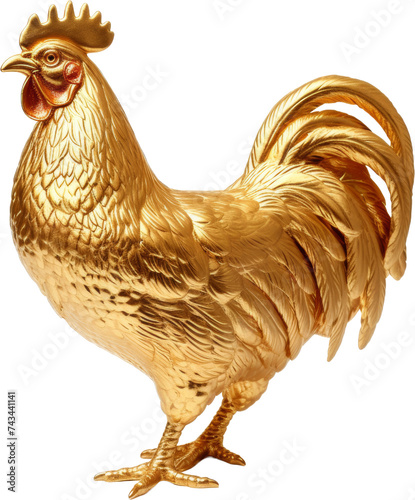 golden rooster,rooster made of gold,gold animal statue isolated on white or transparent background,transparency 