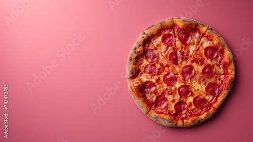 Pizza isolated on pastel background with copy space for text, ready for advertising, banner and flyer