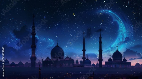 Enchanting night skyline: stunning minarets and domes illuminate the cityscape
