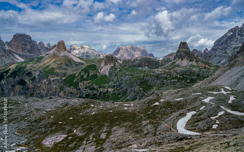 Hochgebirgslandschaft bei den Drei Zinnen, Sextner Dolomiten, Südtirol, Belluno, Italien.
