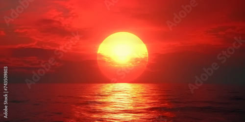  orange sun is rising over the sea, sunset or sunrise