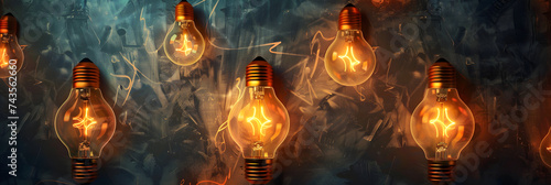 Innovative Energy Solutions Concept: Glowing Light Bulbs on a Textured Background Showcasing Power and Creativity