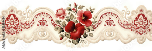 Red and White Lace Border With Flowers