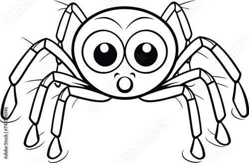 Cute cartoon spider. Black and white vector illustration for coloring book.