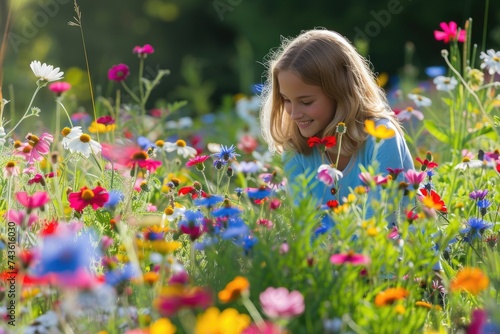 little girl in the field of flowers