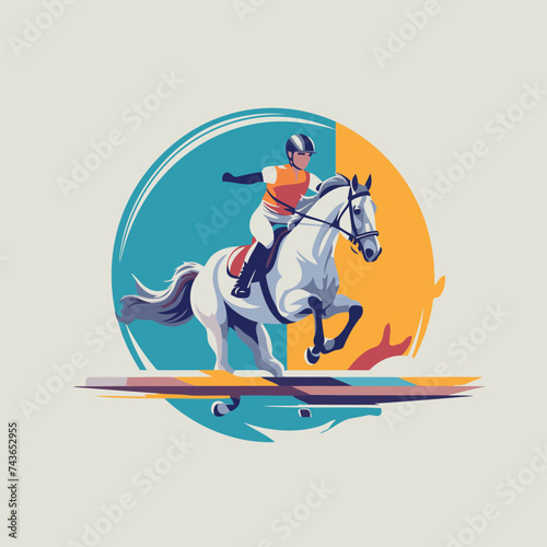 Illustration of a horseman riding on a white horse. Vector illustration.
