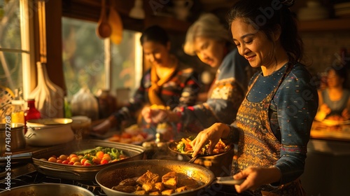 Family preparing a traditional holiday meal together, underscoring the role of cultural heritage in strengthening family bonds. Cultural Family Traditions