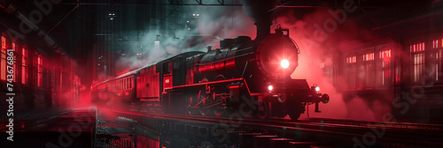 Steam train and railway, A train with a red light on the front,
