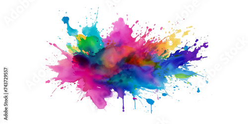 Bright colorful watercolor splash splatter stain brush strokes on white background. Modern vibrant aquarelle spot. Rainbow trendy isolated design on white. Element. Vector watercolor illustration. 