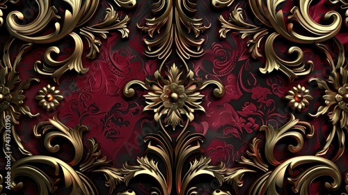 Luxurious Red and Gold Baroque Floral Design