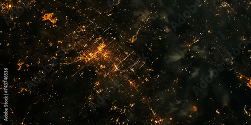Big city lights view from space. Planet earth globe with night realistic world map. Communication concept. Generative AI