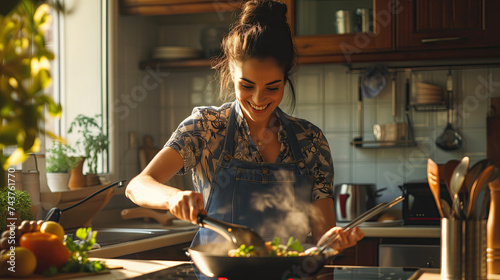 young woman cooking in kitchen