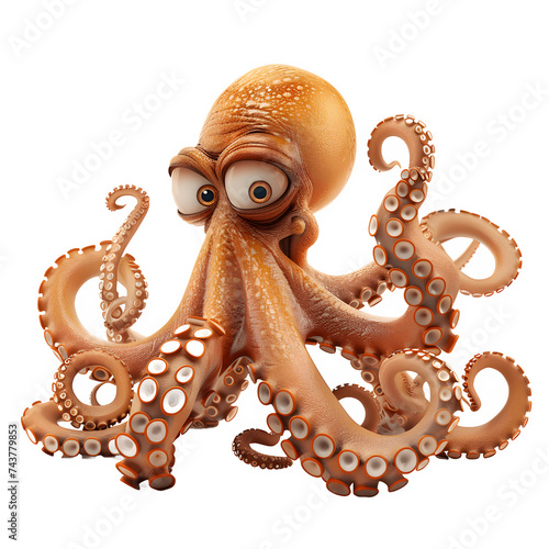 Mischievous octopus with a sly smirk and winking eye, in playful knots.