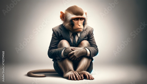ビジネスで失敗して悩むスーツを着た猿