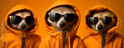 racoons with hoodies and sunglasses