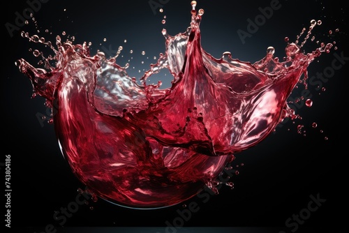 A vibrant, ruby-red liquid erupts from a delicate glass, creating a captivating splash mid-air in a beautiful display of motion and color