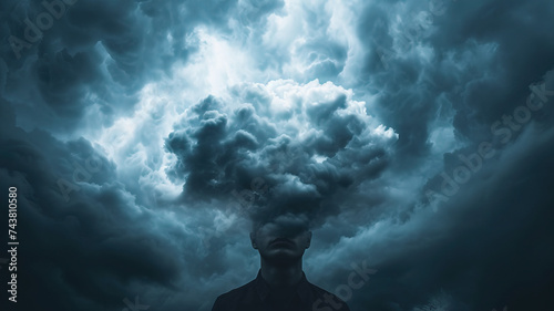 Depression's Grip: A dark and heavy cloud looming over a person, representing the suffocating grip of depression and its impact on mental well-being