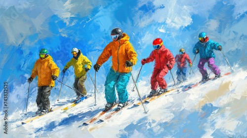 People skiing down snow-covered hill, perfect for winter sports promotions