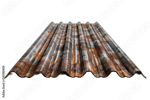 Rusty Metal Roofing Sheet. A metal roofing sheet covered in rust paint, showing signs of weathering and corrosion.