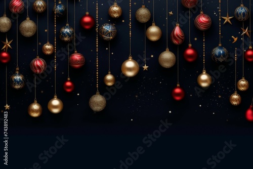 stars and ornaments hanging on dark background