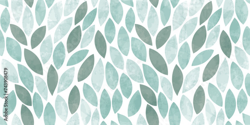 Blue leaves seamless vector pattern. Watercolor leaf background, textured jungle print.