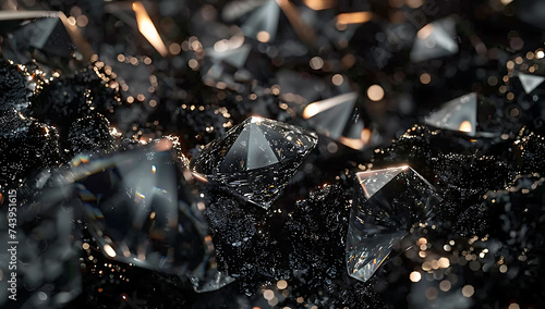 some diamonds in a black surface in the style of phot