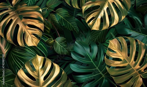 Ai sfondo con foglie verde e oro 04