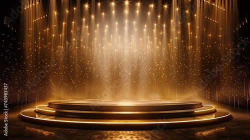 Golden Podium Stage Illuminated by Mesmerizing Hanging Light Lamps