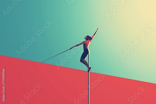 Woman Balancing on Pole on a Sunny Day