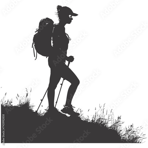 Silhouette hiking woman activities black color only